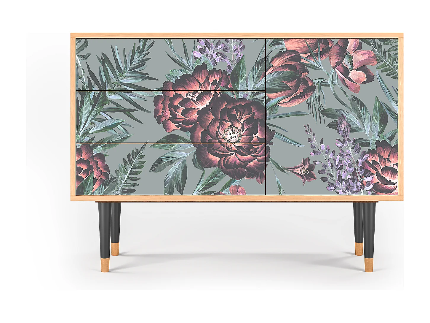 Kredens - 115х84х41 cm - S3 - Light Peonies, Orzech