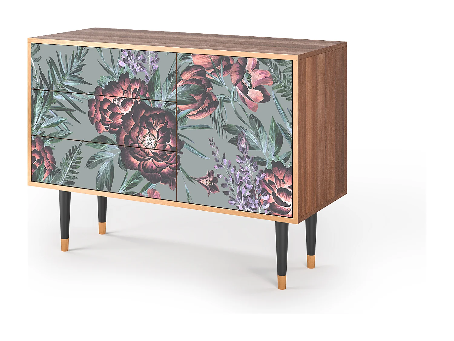 Kredens - 115х84х41 cm - S3 - Light Peonies, Orzech