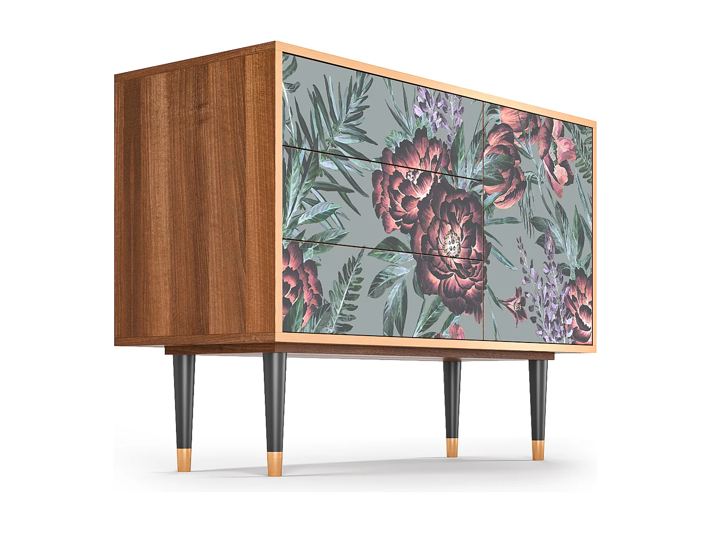 Kredens - 115х84х41 cm - S3 - Light Peonies, Orzech