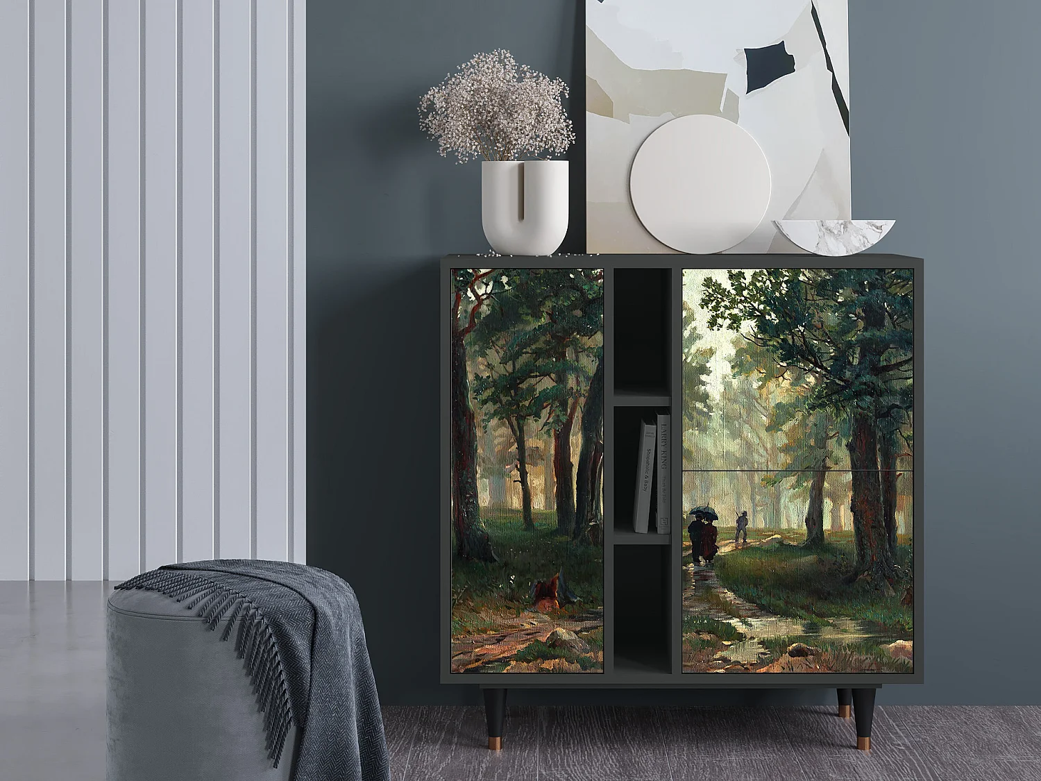 Kredens - 94х96х41 cm - BS5 -  Rain in the Oak Forest, Antracyt