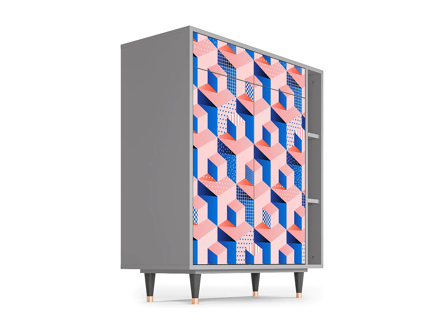 Kredens - 96х110х41 cm - BS6 - Pinky Squares, Szary