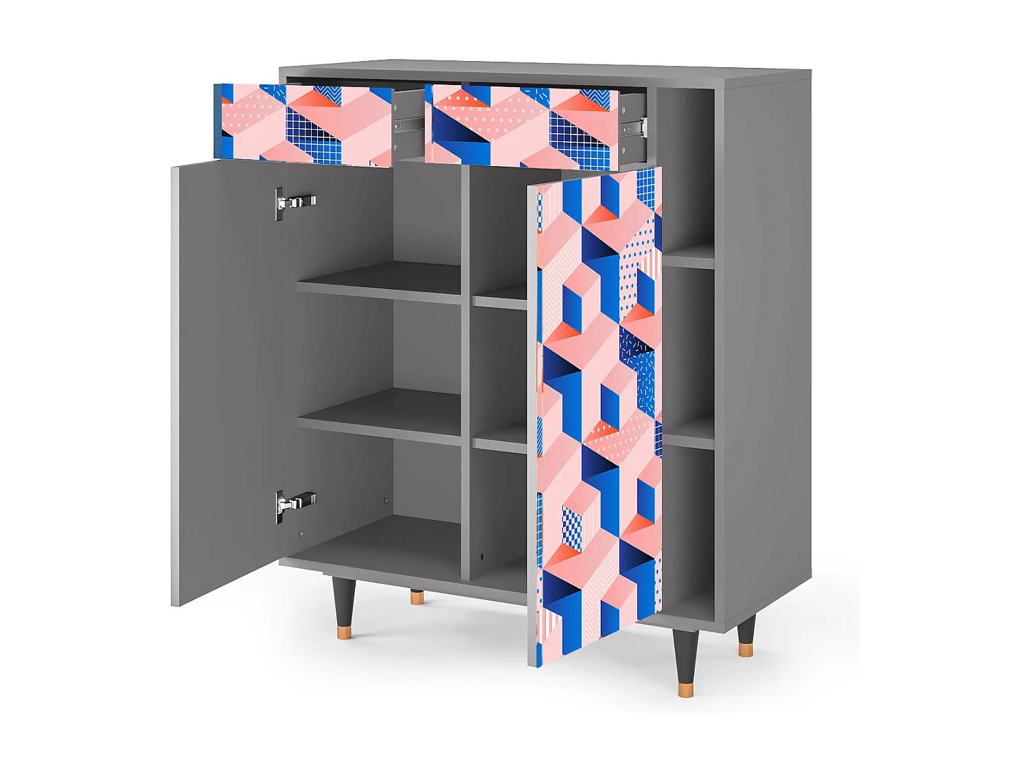 Kredens - 96х110х41 cm - BS6 - Pinky Squares, Szary