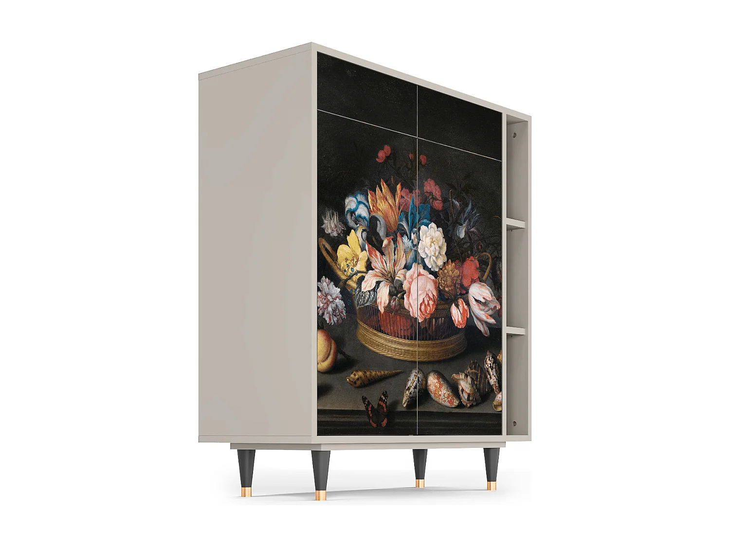 Kredens - 96х110х41 cm - BS6 - Still Life with Flowers, Piaskowy