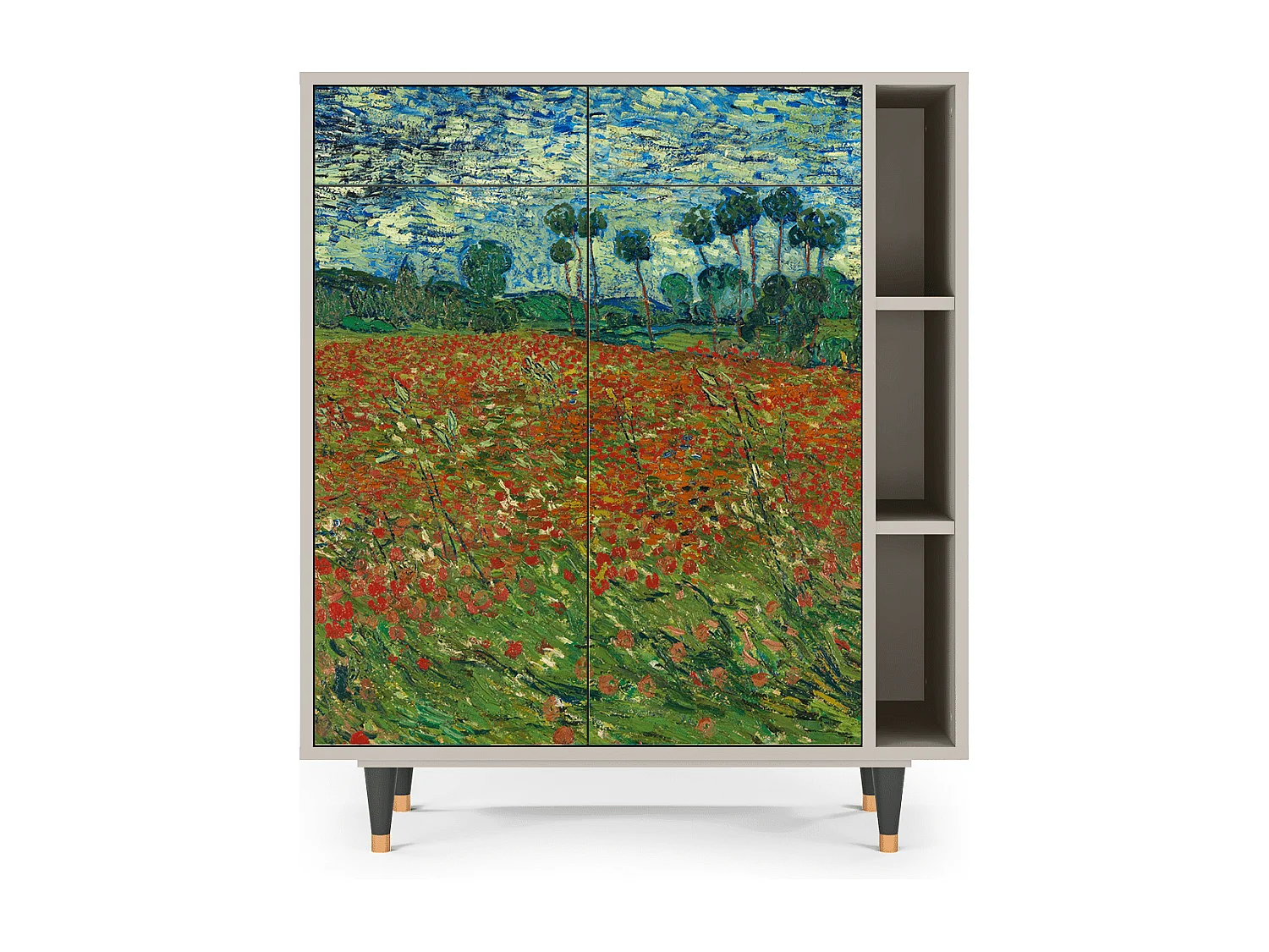 Kredens - 96х110х41 cm - BS6 - Poppy field by van Gogh, Piaskowy