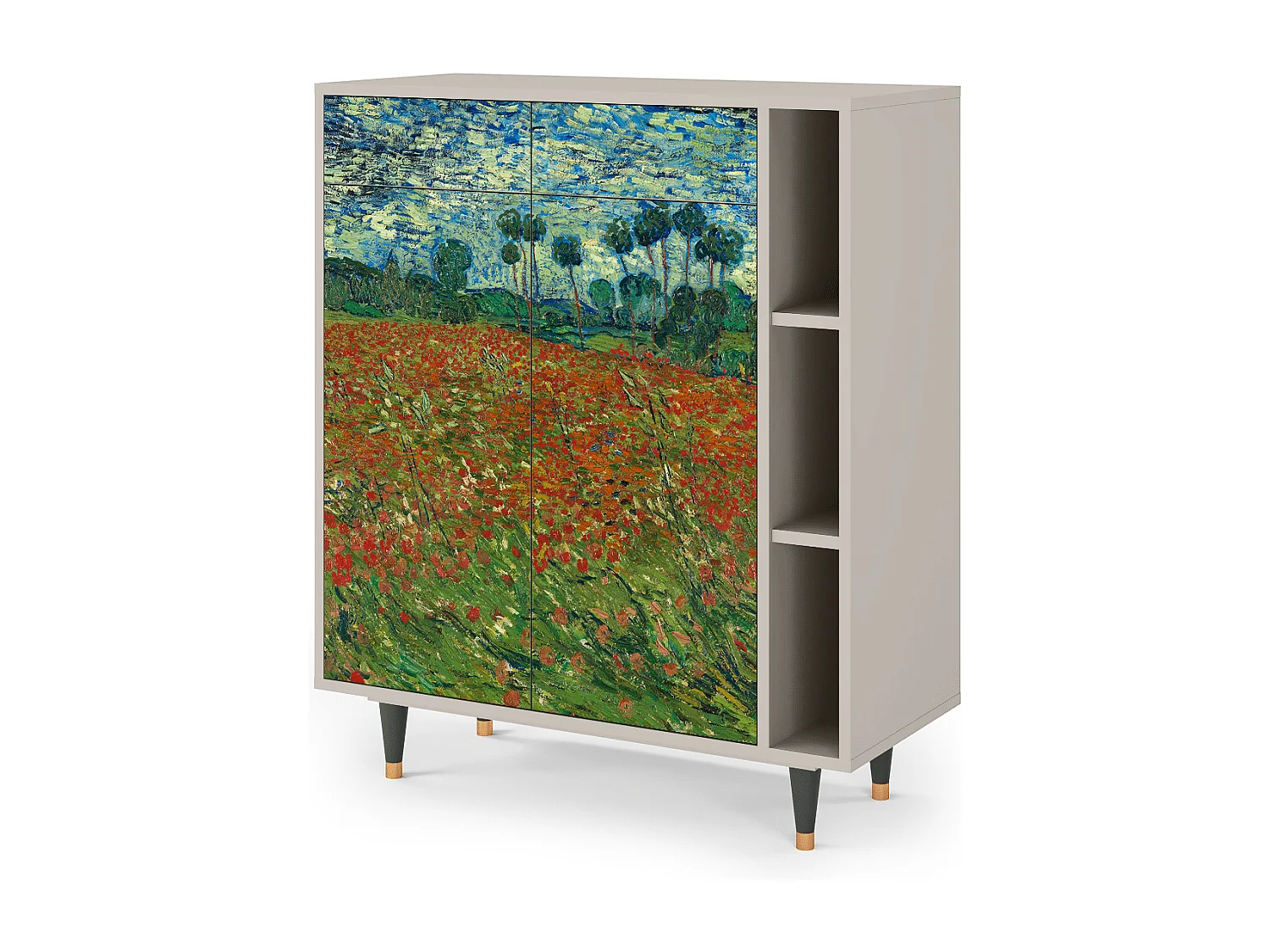 Kredens - 96х110х41 cm - BS6 - Poppy field by van Gogh, Piaskowy