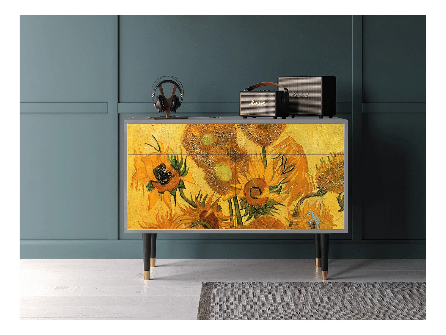 Sideboard - 115x85x48 cm - BS4 - Sunflowers, Grau