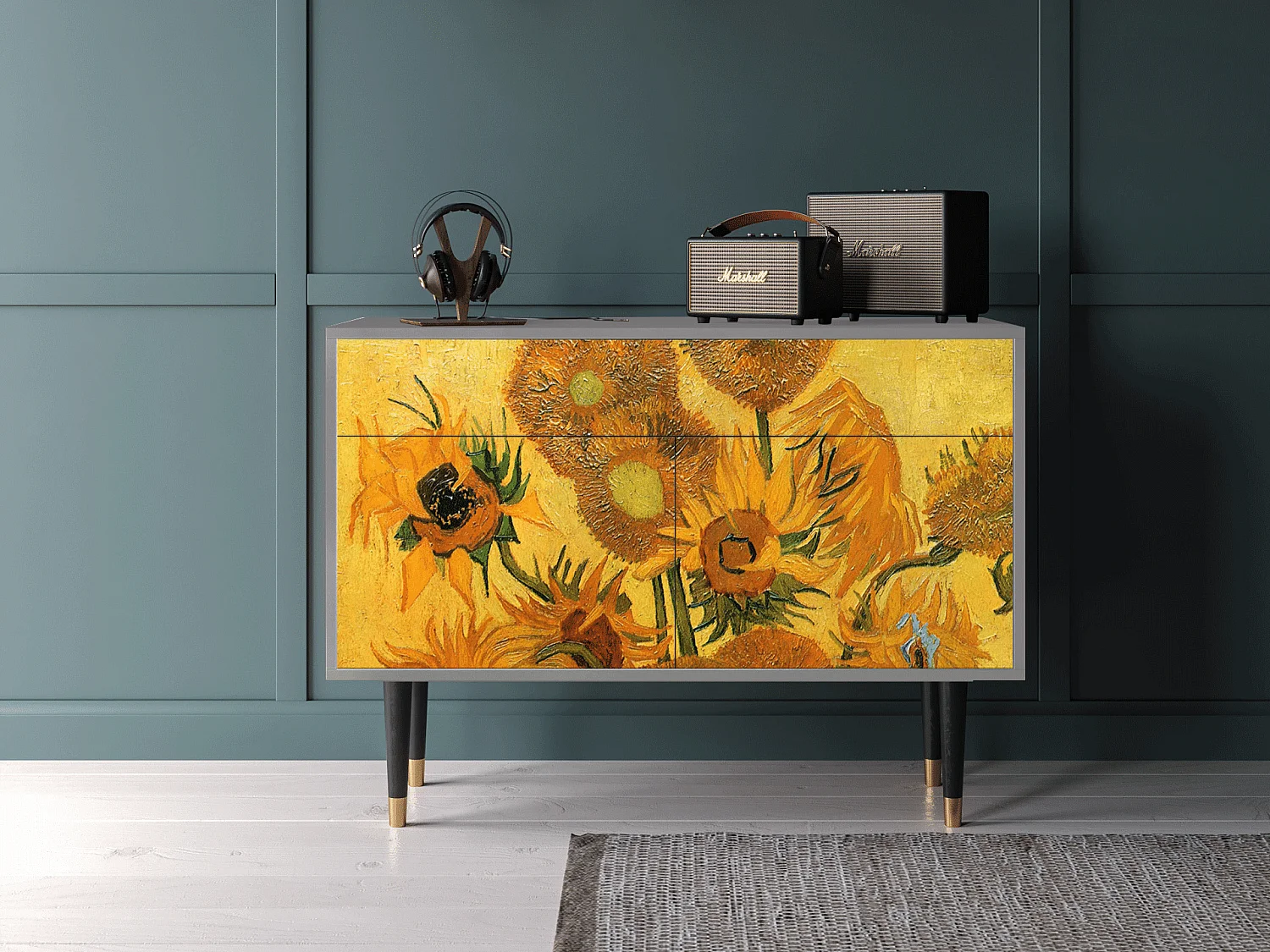 Credenza - 115x85x48 cm - BS4 - Sunflowers, Grigio