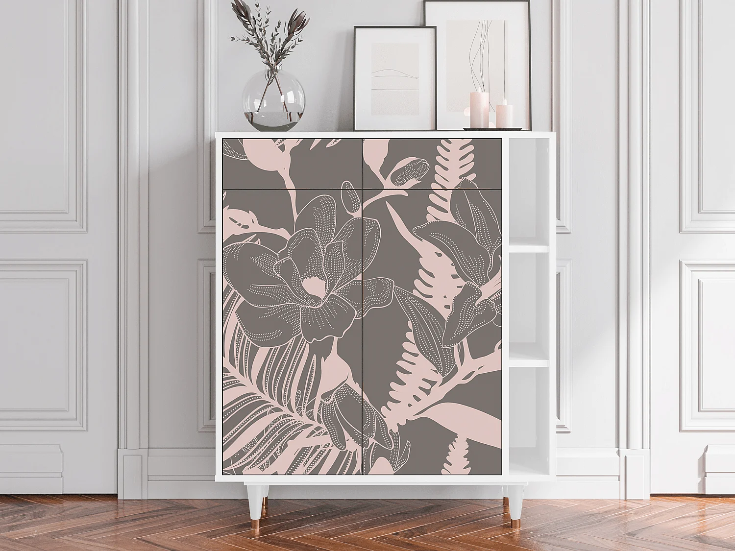 Kredens - 96х110х41 cm - BS6 - Issabelline Flower, Biały