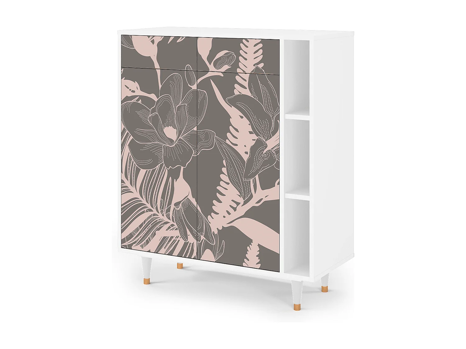 Kredens - 96х110х41 cm - BS6 - Issabelline Flower, Biały