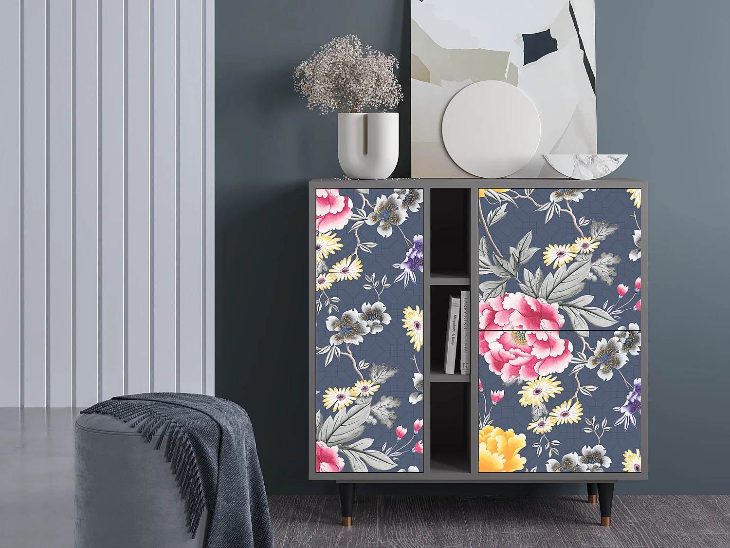 Kredens - 94х96х41 cm - BS5 - Dark Flower Bed, Szary