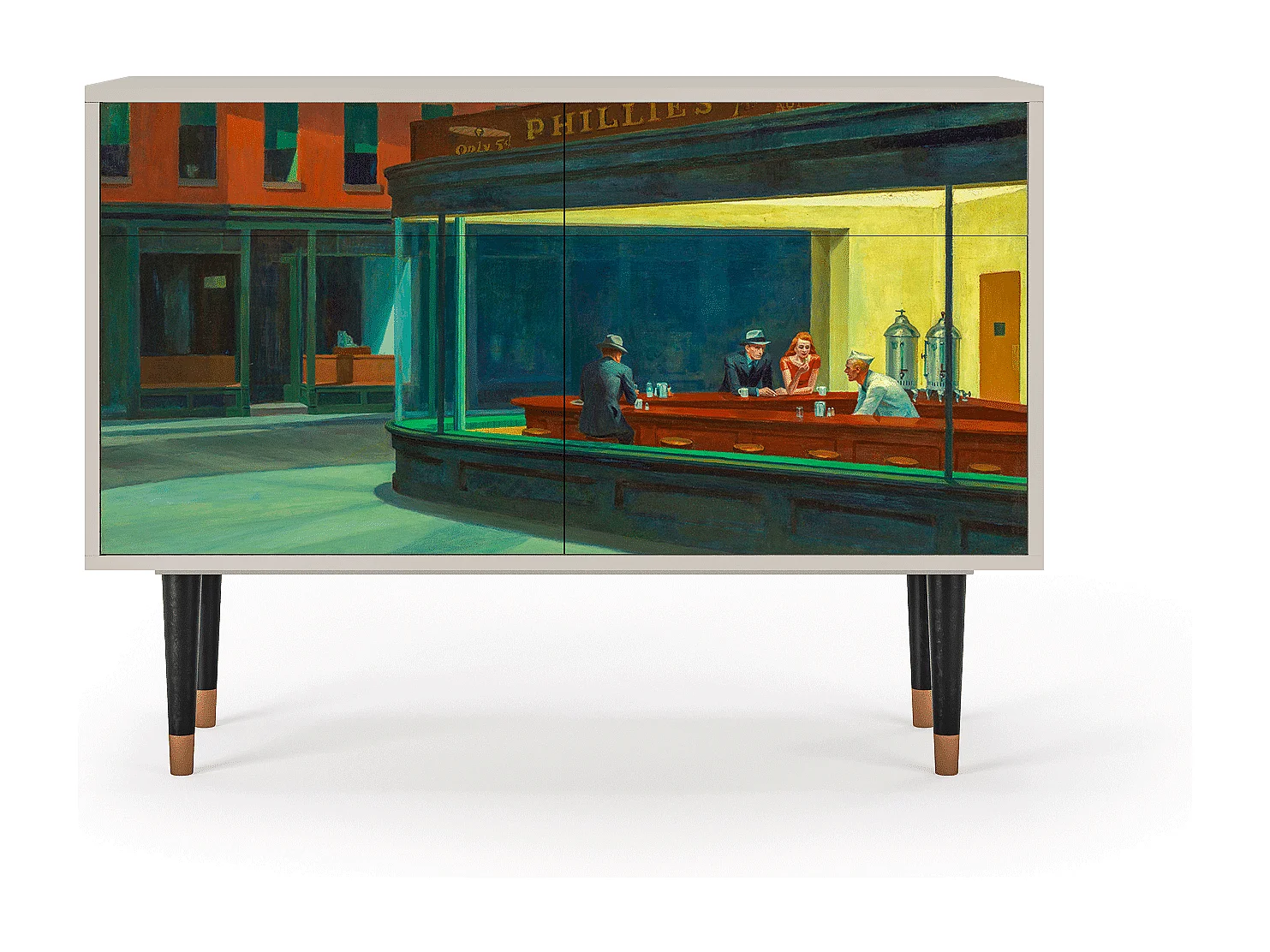 Kredens - 115x85x48 cm - BS4 - Nighthawks by Hopper, Piaskowy