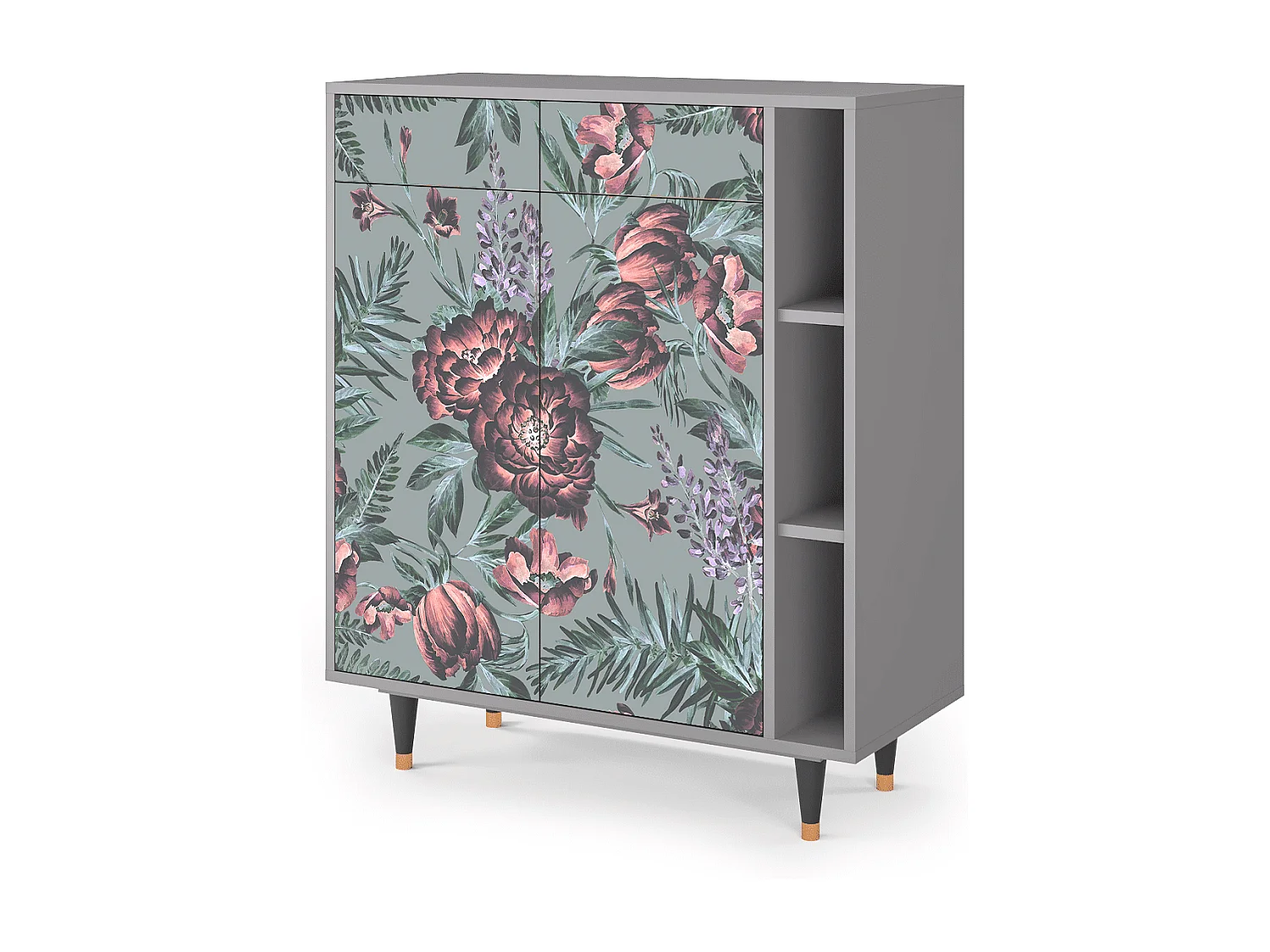 Kredens - 96х110х41 cm - BS6 - Light Peonies, Szary