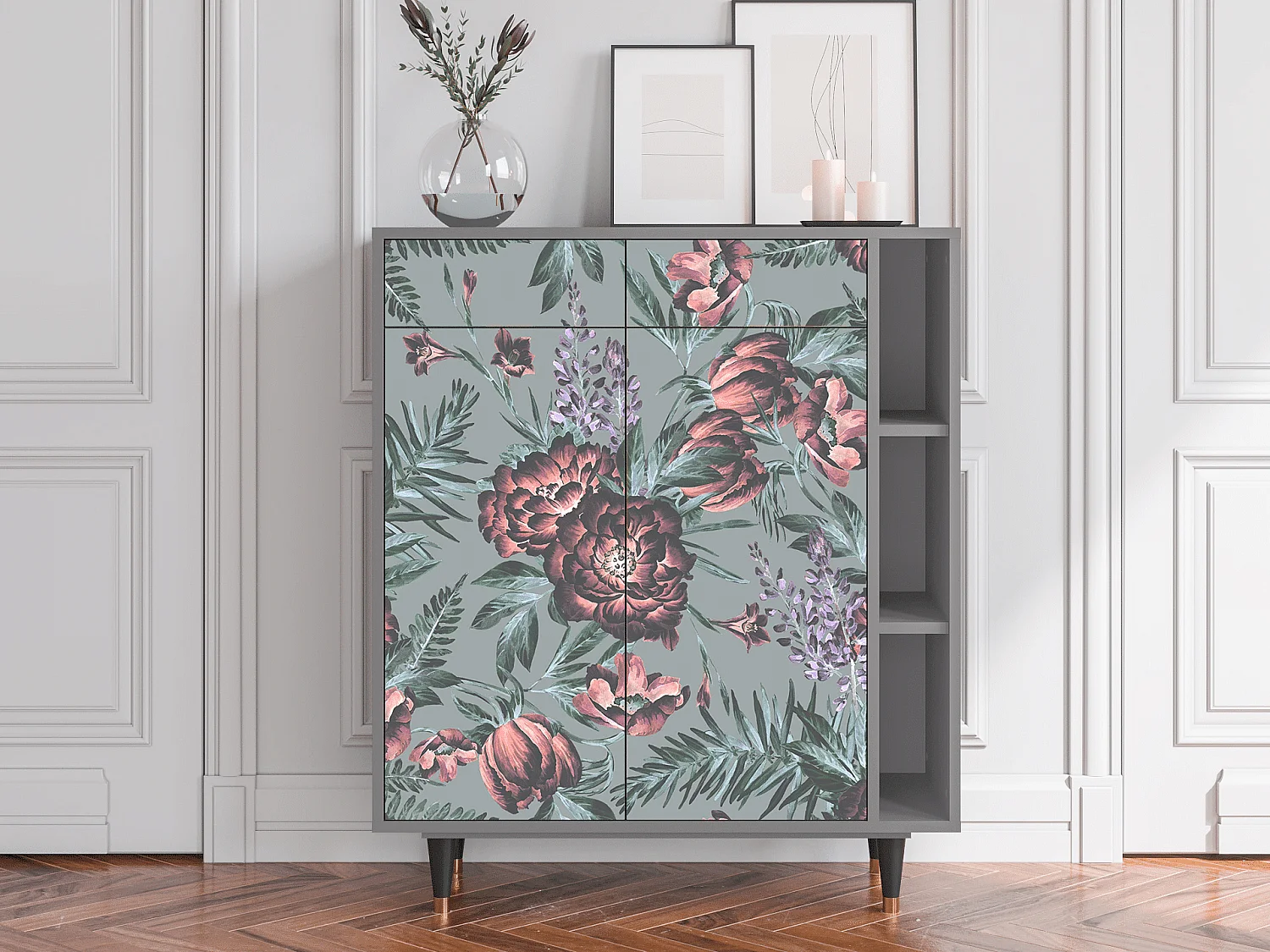 Credenza - 96х110х41 cm - BS6 - Light Peonies, Grigio