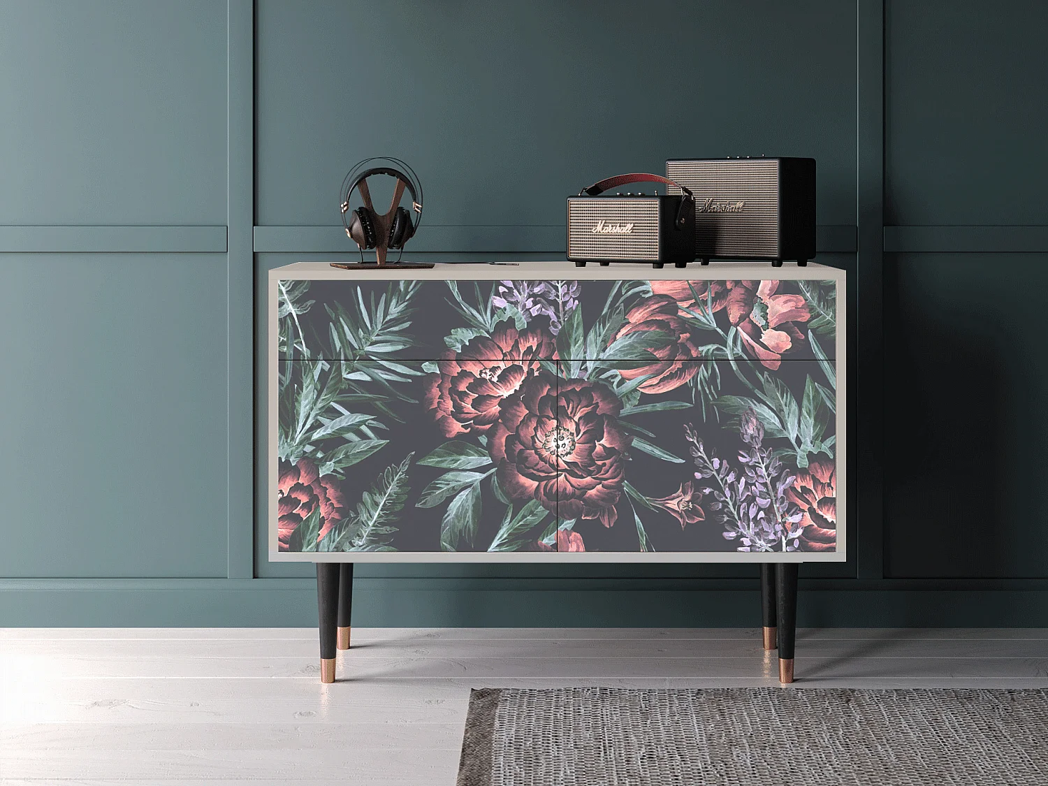 Credenza - 115x85x48 cm - BS4 - Dark Peonies, Sabbia