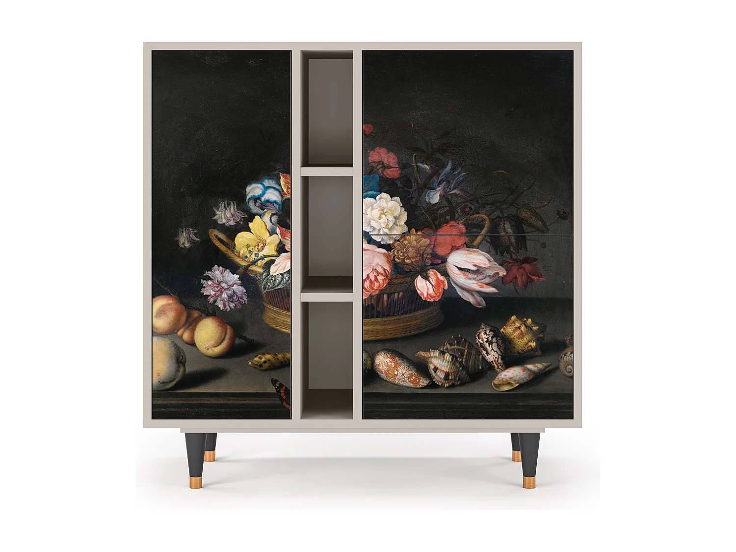 Kredens - 94х96х41 cm - BS5 - Still Life with Flowers, Piaskowy