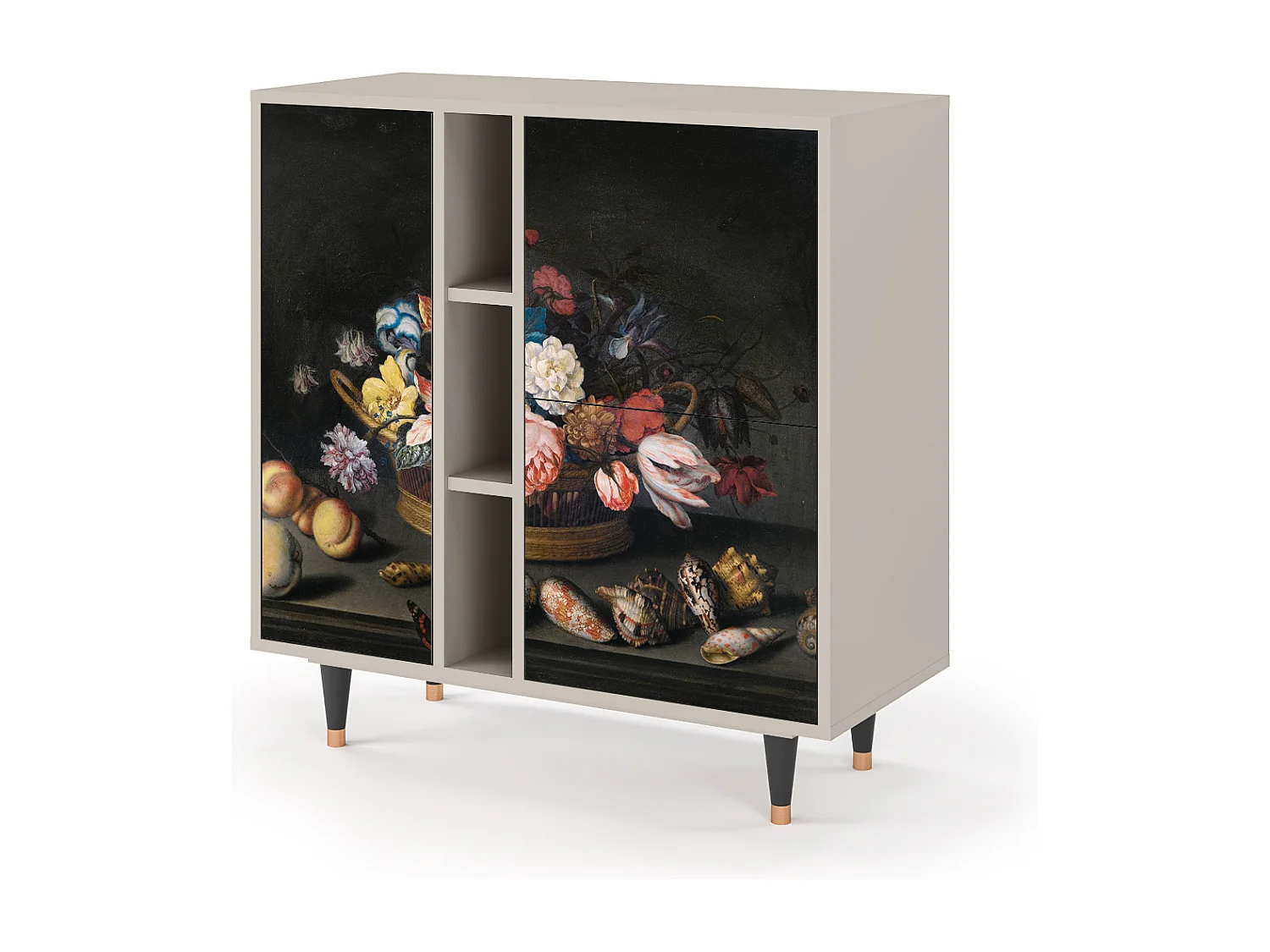 Kredens - 94х96х41 cm - BS5 - Still Life with Flowers, Piaskowy