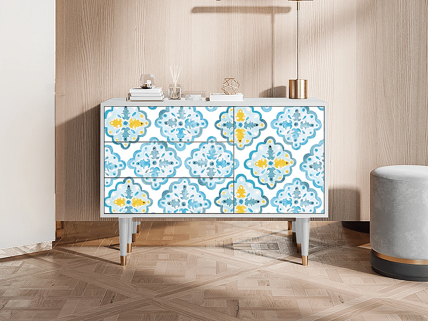 Kredens - 115х84х41 cm - S3 - Portugese tiles, Biały