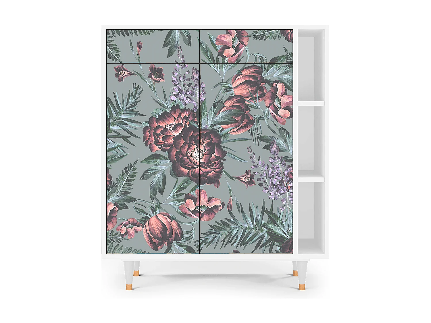 Kredens - 96х110х41 cm - BS6 - Light Peonies, Biały