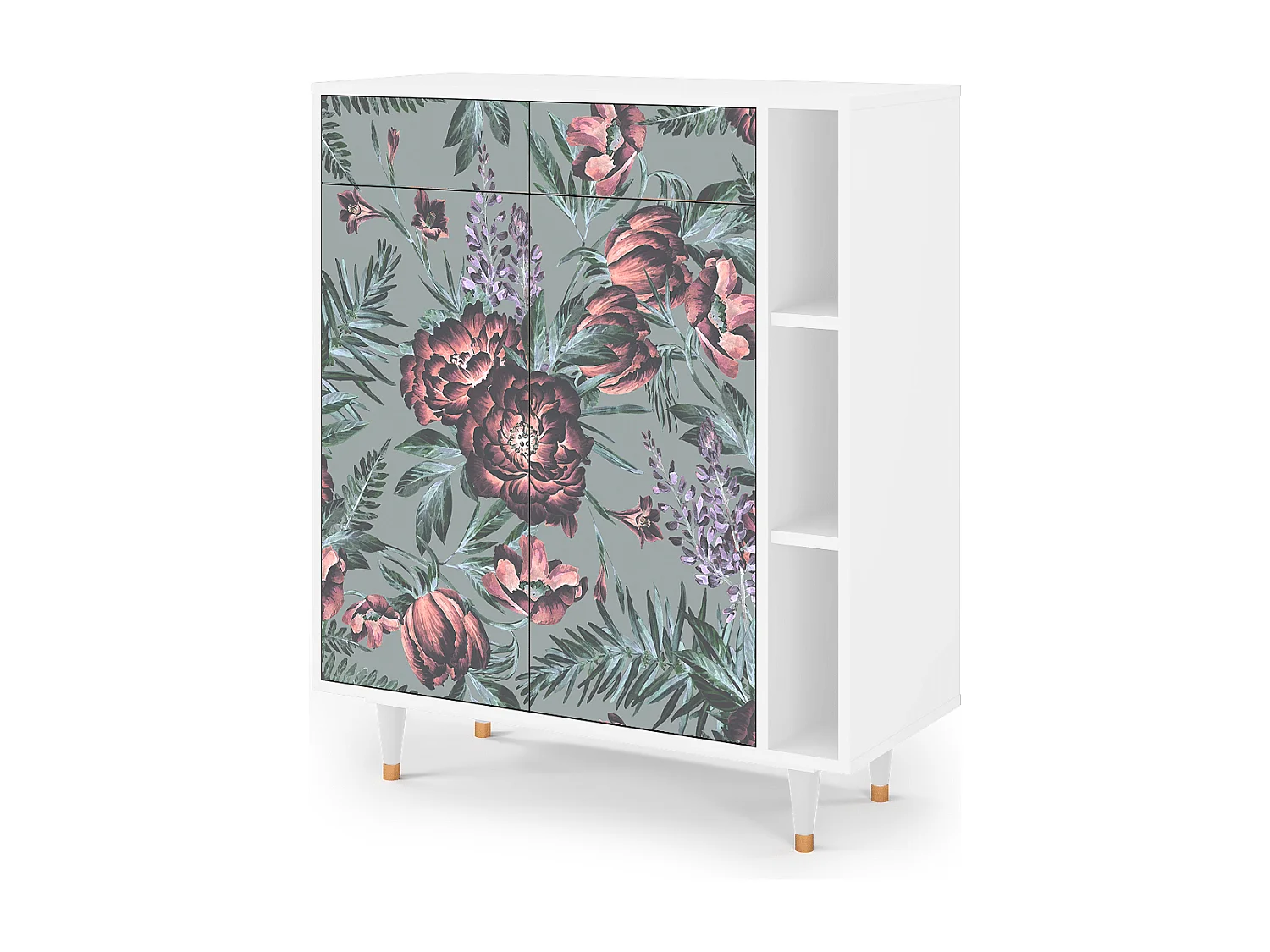 Kredens - 96х110х41 cm - BS6 - Light Peonies, Biały