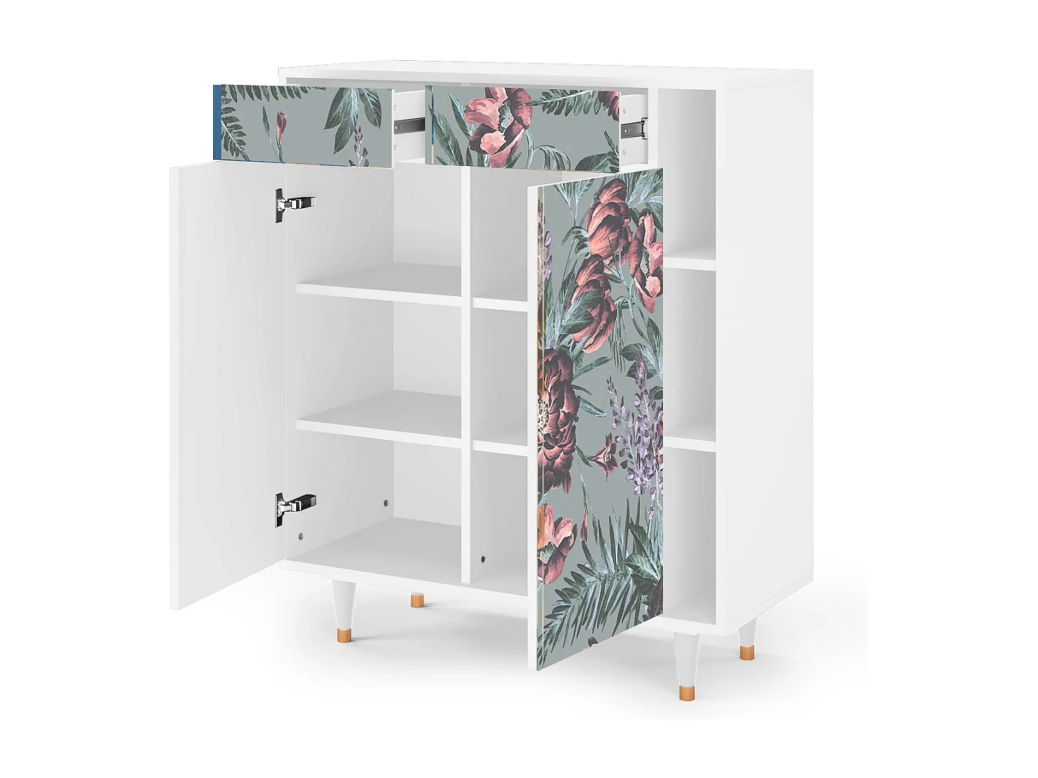 Kredens - 96х110х41 cm - BS6 - Light Peonies, Biały