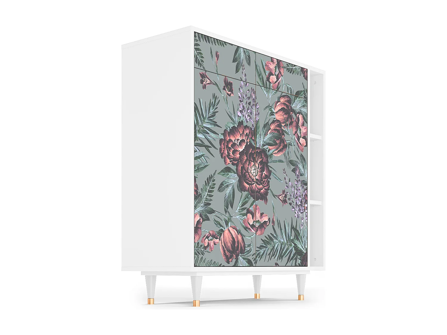 Dressoir - 96х110х41 cm - BS6 - Light Peonies, Wit