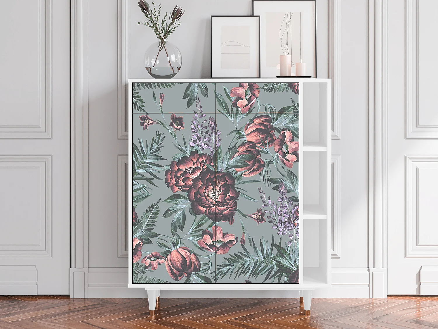 Credenza - 96х110х41 cm - BS6 - Light Peonies, Bianco