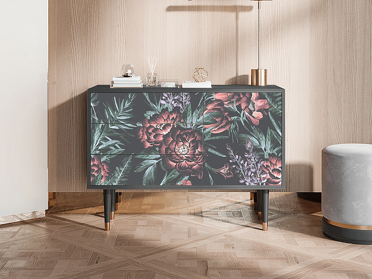 Buffet - 115х84х41 cm - S3 - Dark Peonies, Anthracite