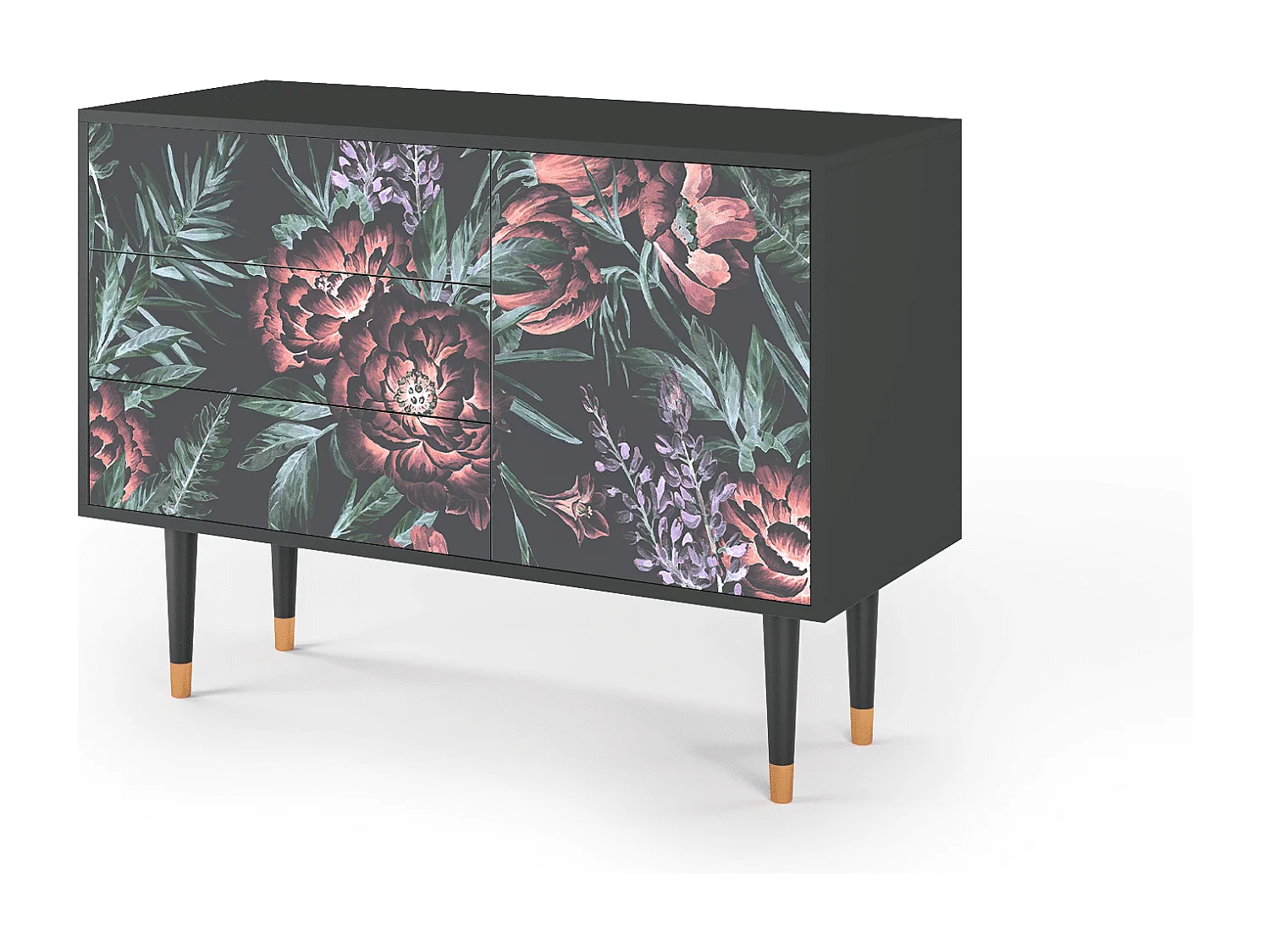 Kredens - 115х84х41 cm - S3 - Dark Peonies, Antracyt