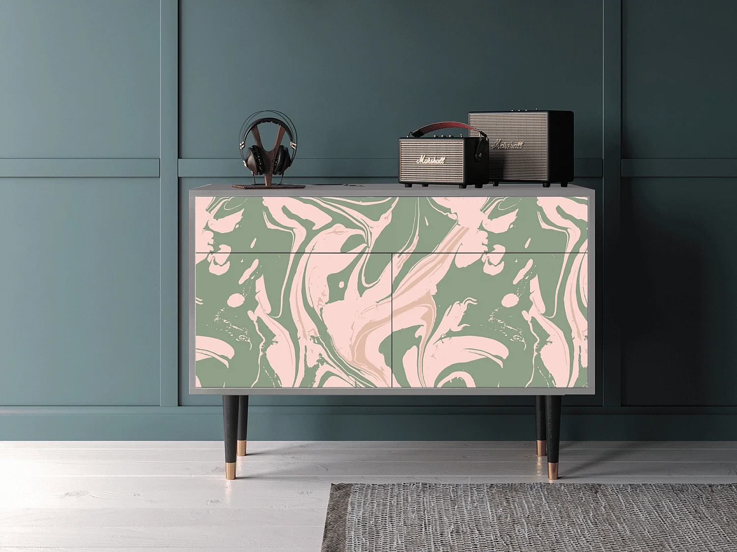 Buffet - 115x85x48 cm - BS4 - Aquarelle, Gris