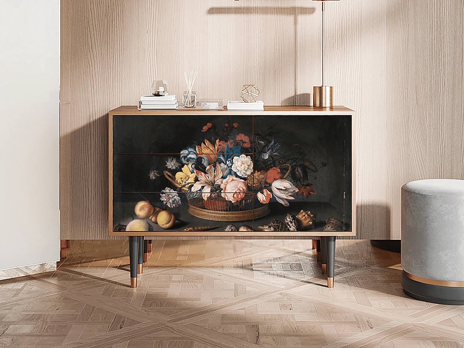 Sideboard - 115х84х41 cm - S3 - Still Life with Flowers, Walnuss