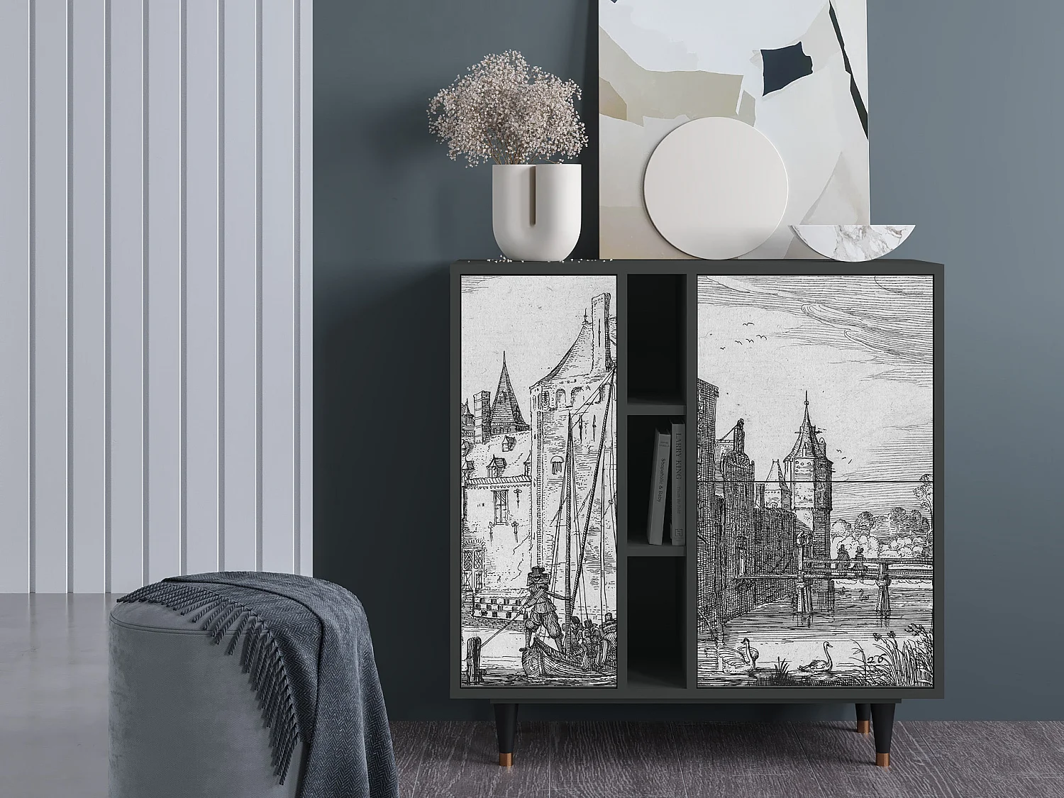 Kredens - 94х96х41 cm - BS5 - Castle with Bridge, Antracyt