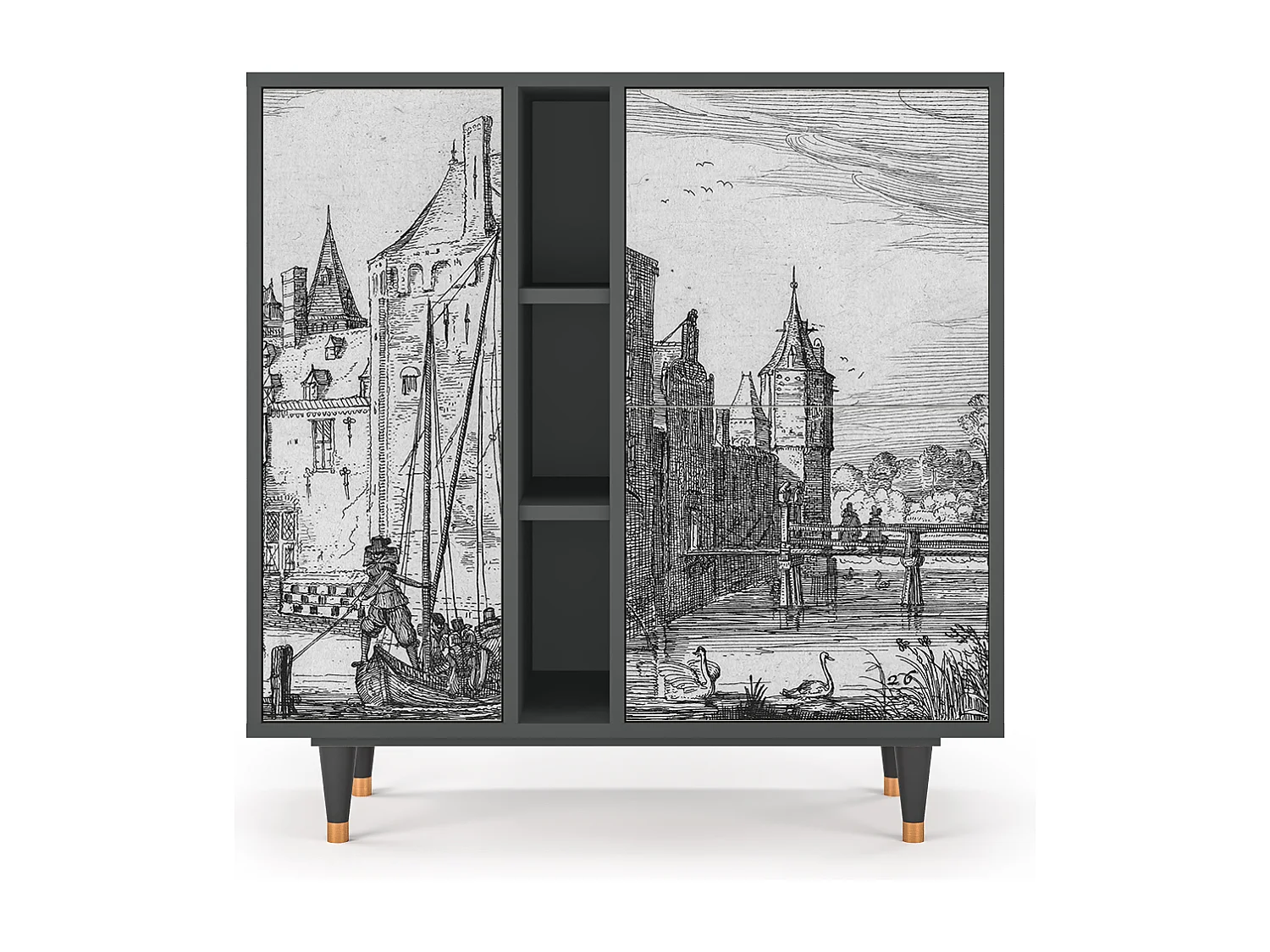 Kredens - 94х96х41 cm - BS5 - Castle with Bridge, Antracyt