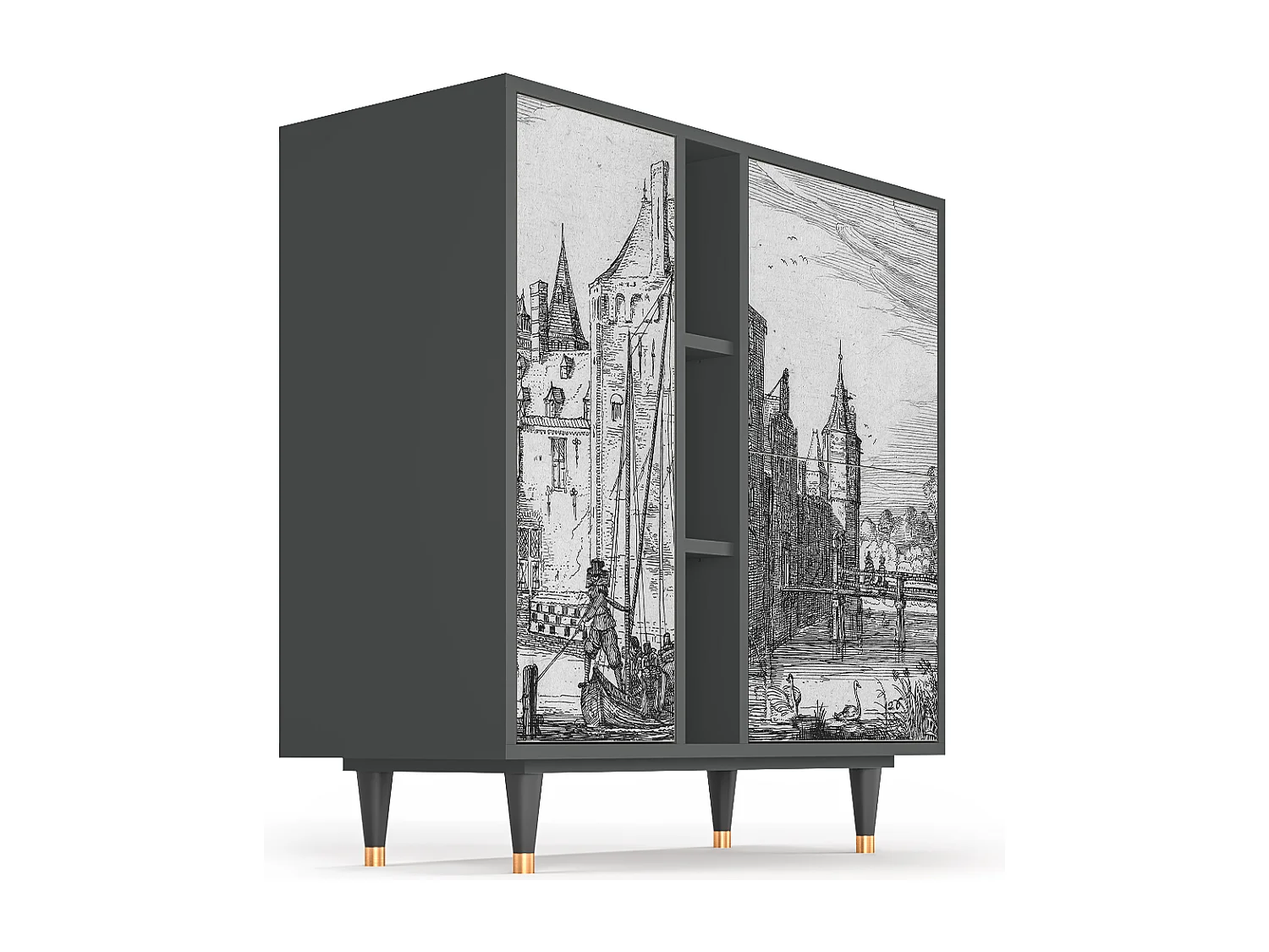 Kredens - 94х96х41 cm - BS5 - Castle with Bridge, Antracyt