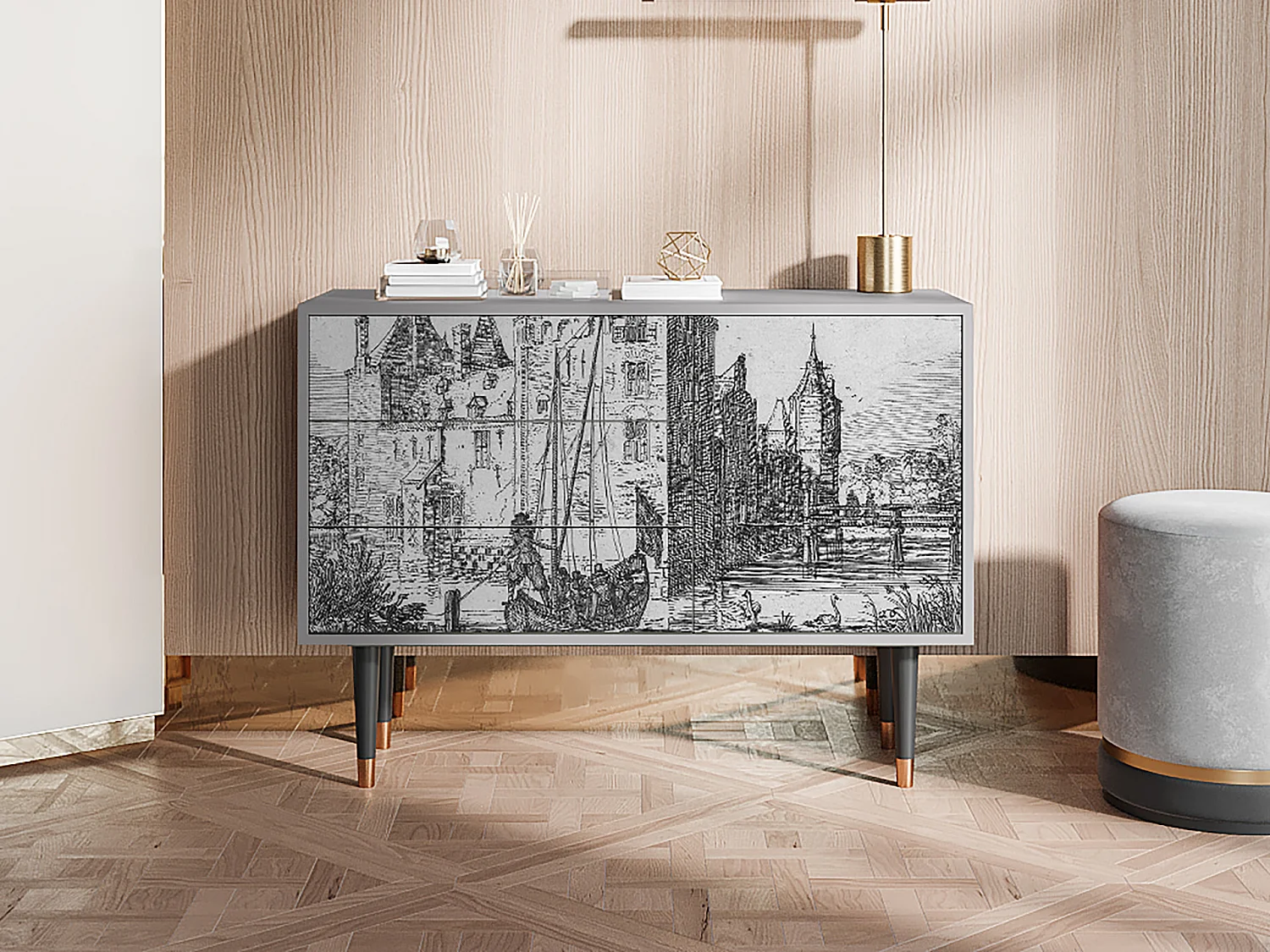Credenza - 115х84х41 cm - S3 - Castle with Bridge, Grigio