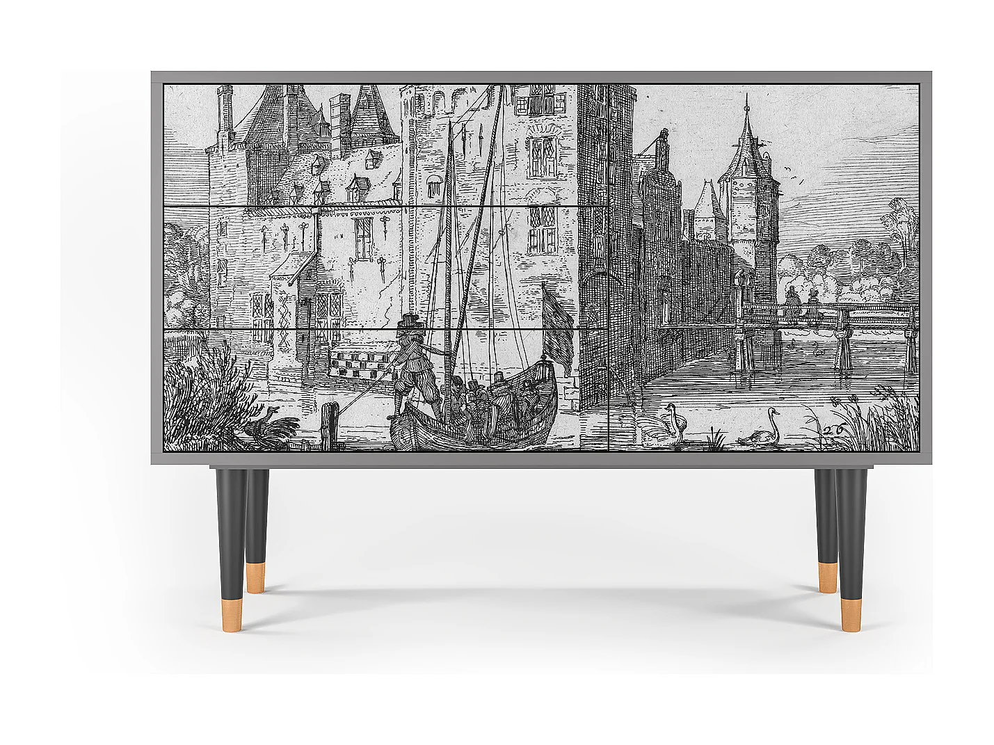 Credenza - 115х84х41 cm - S3 - Castle with Bridge, Grigio