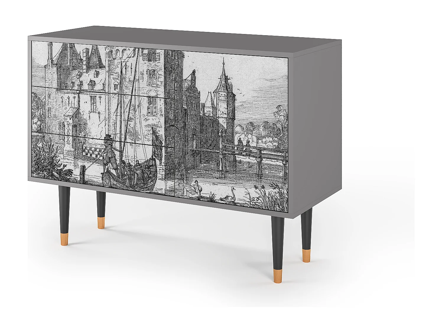 Credenza - 115х84х41 cm - S3 - Castle with Bridge, Grigio
