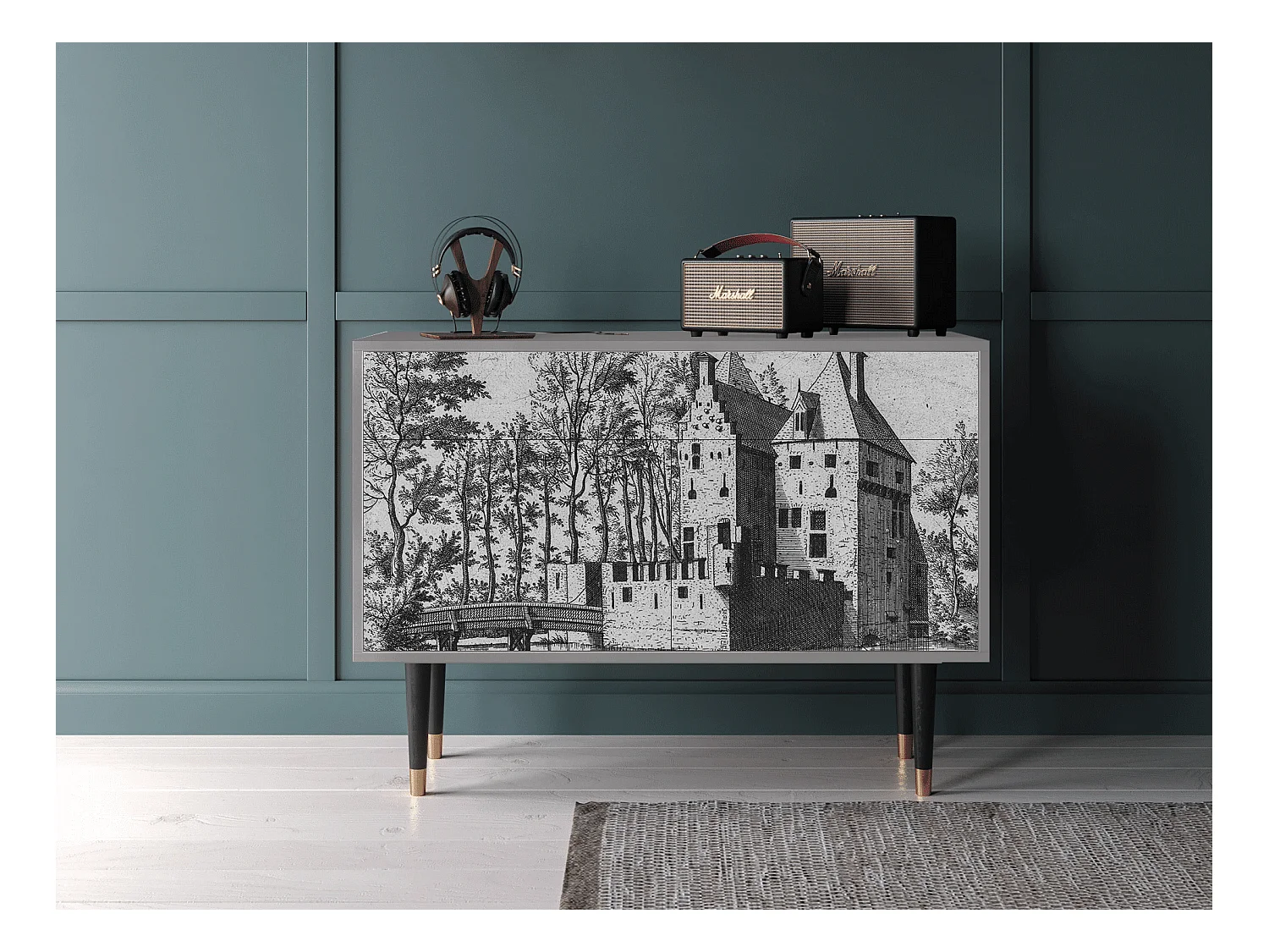 Buffet - 115x85x48 cm - BS4 - Castle with Bridge, Gris