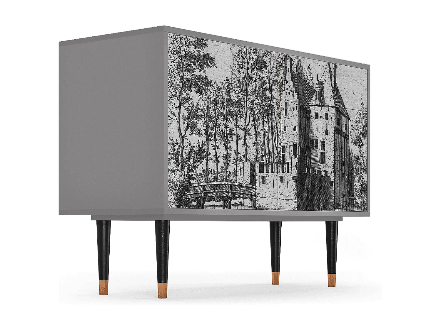 Kredens - 115x85x48 cm - BS4 - Castle with Bridge, Szary