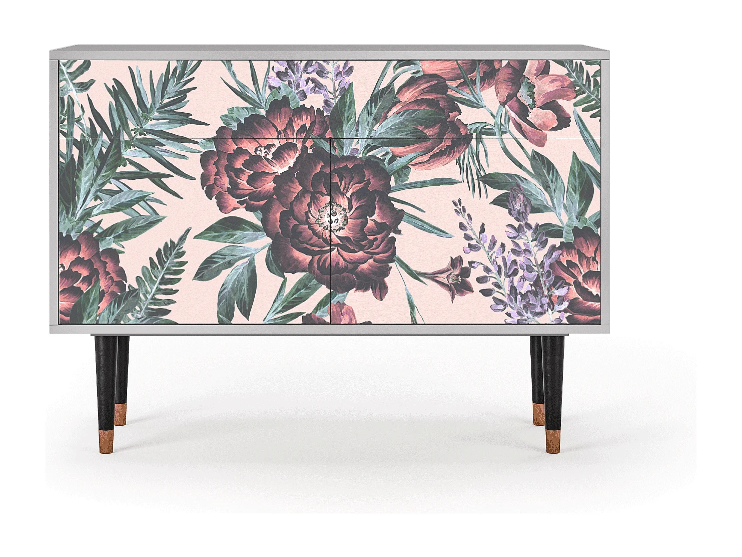 Kredens - 115x85x48 cm - BS4 - Peach Peonies, Szary