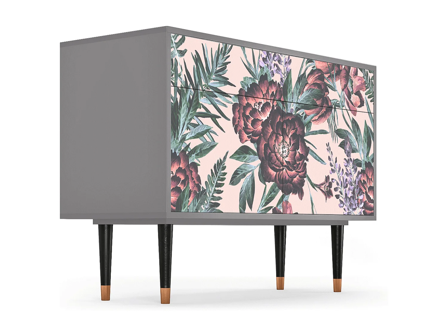 Kredens - 115x85x48 cm - BS4 - Peach Peonies, Szary