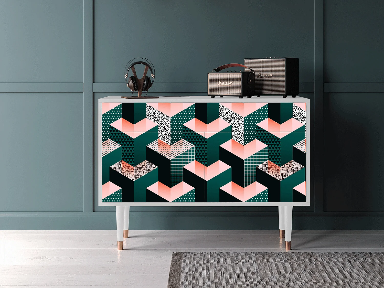 Kredens - 115x85x48 cm - BS4 - Geometric Madness, Biały