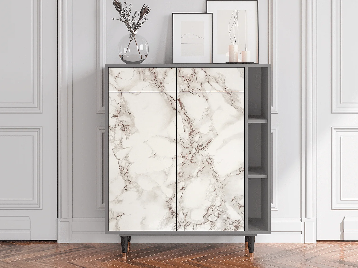 Dressoir - 96х110х41 cm - BS6 - Milk Marble, Grijs