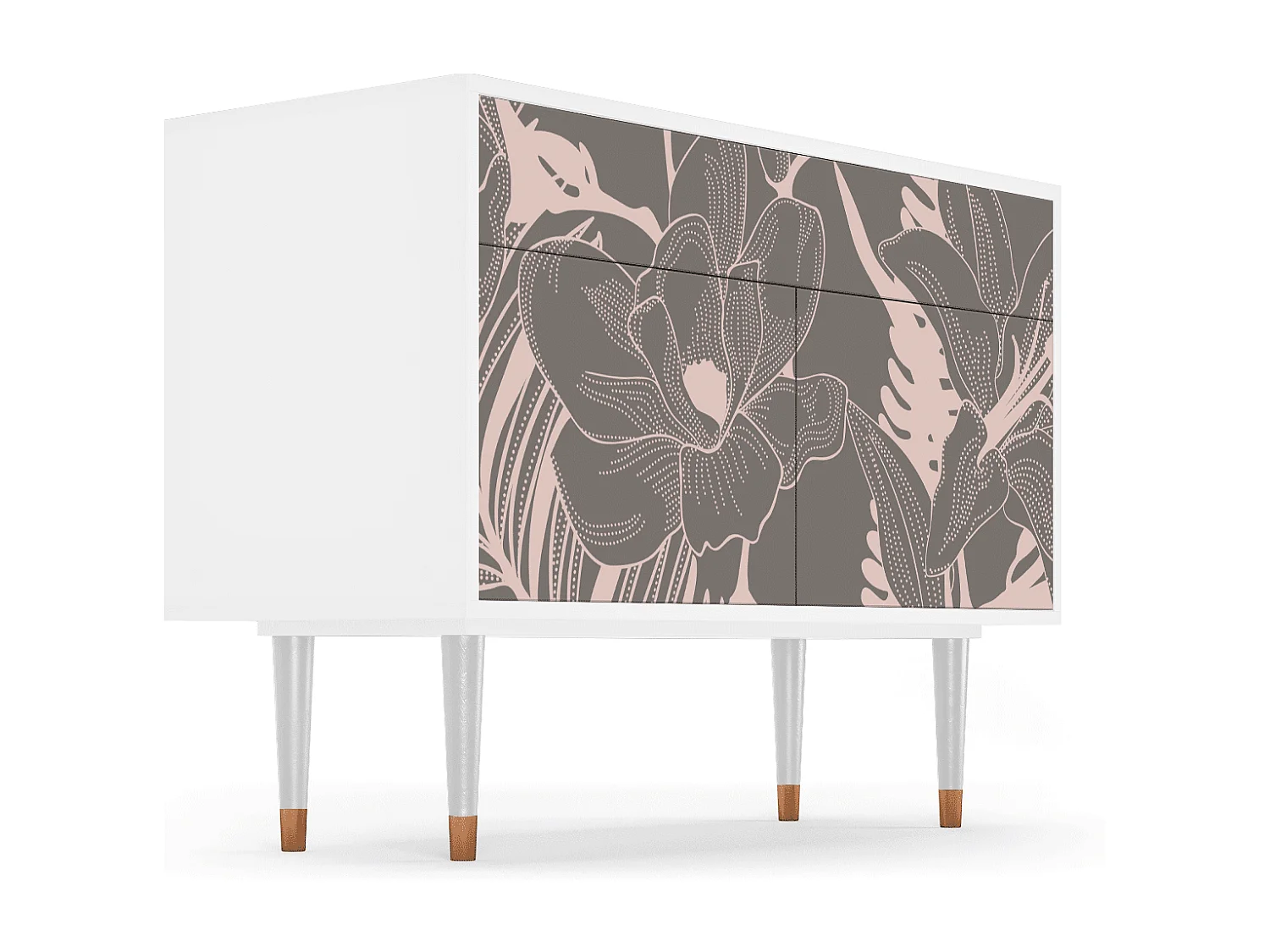 Kredens - 115x85x48 cm - BS4 - Issabelline Flower, Biały