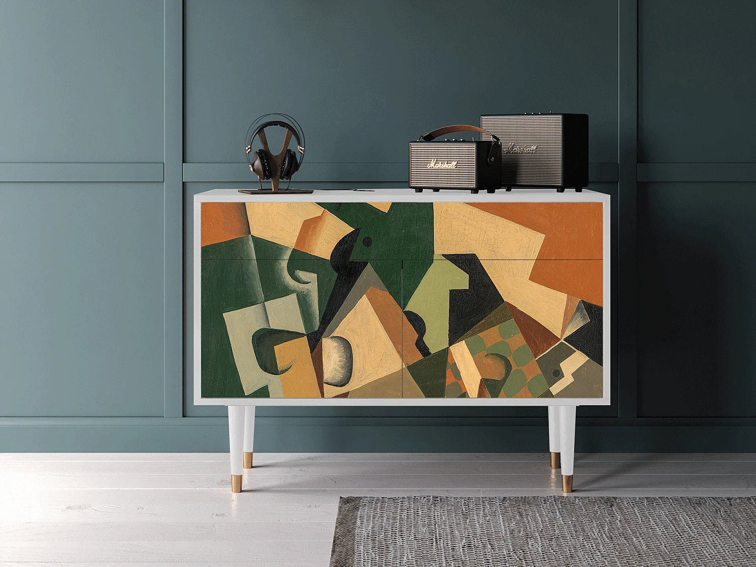 Buffet - 115x85x48 cm - BS4 - Glass and Checkerboard, Blanc