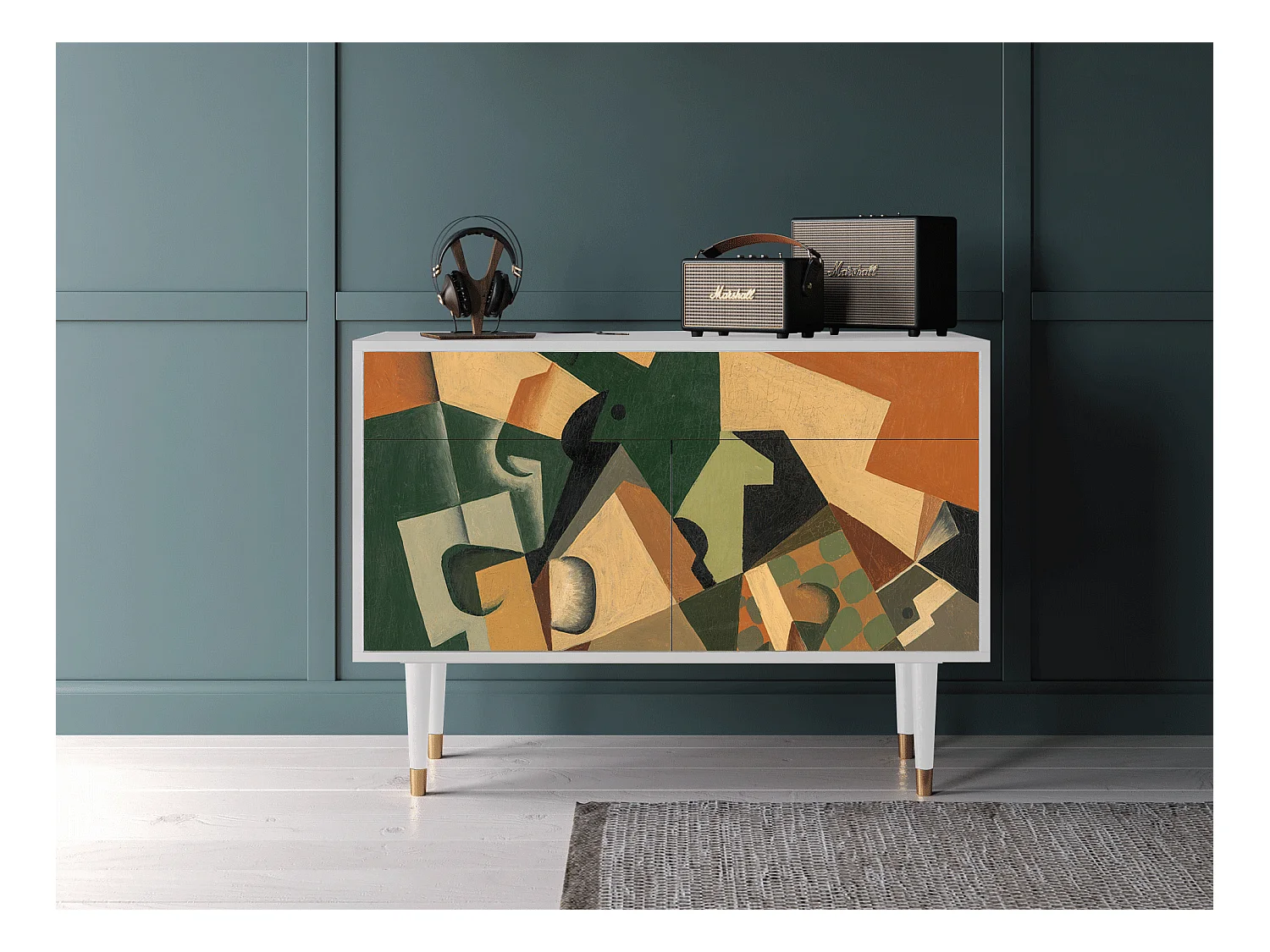 Buffet - 115x85x48 cm - BS4 - Glass and Checkerboard, Blanc