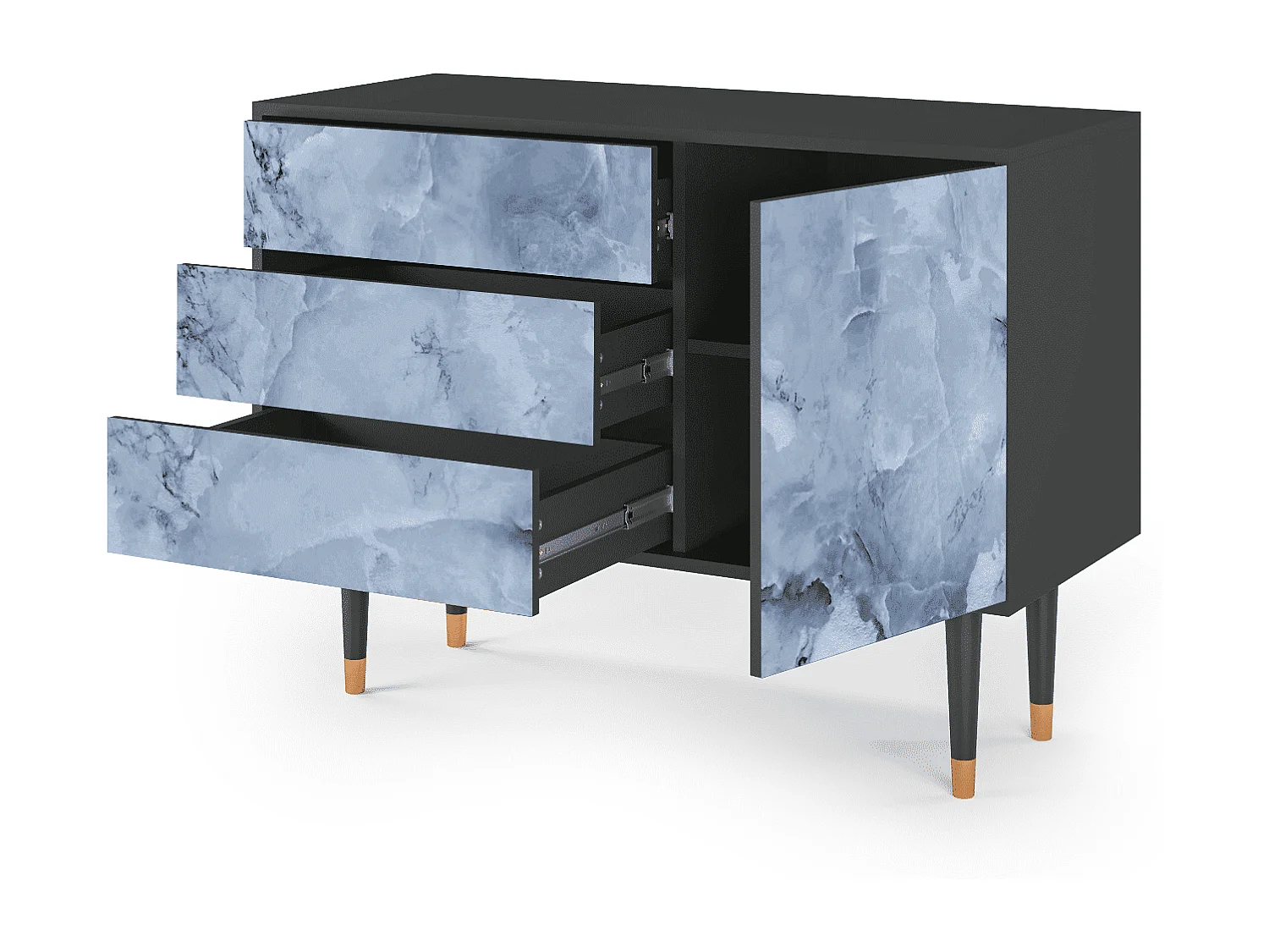 Kredens - 115х84х41 cm - S3 - Feather Ice, Antracyt