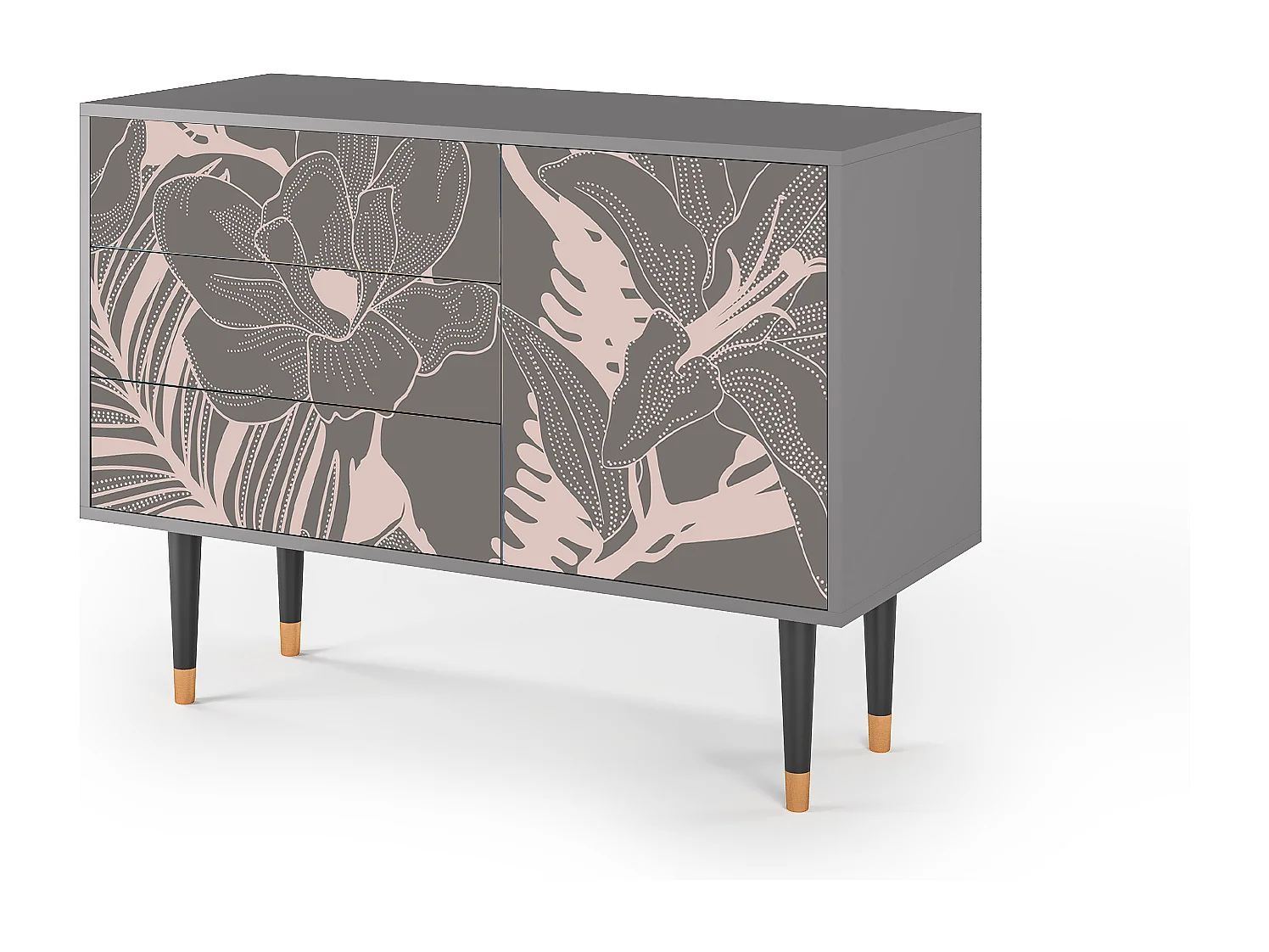 Kredens - 115х84х41 cm - S3 - Issabelline Flower, Szary