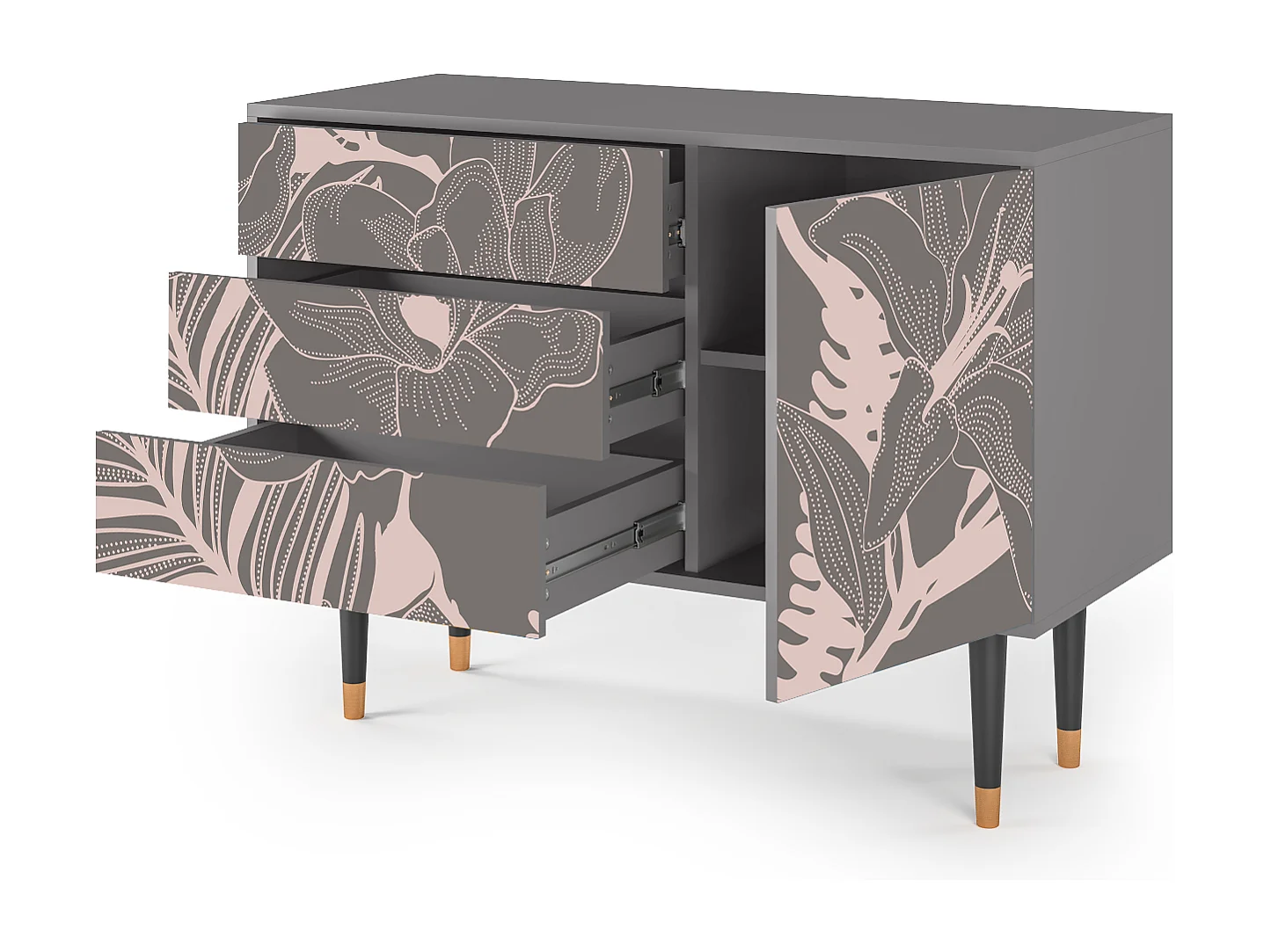 Kredens - 115х84х41 cm - S3 - Issabelline Flower, Szary