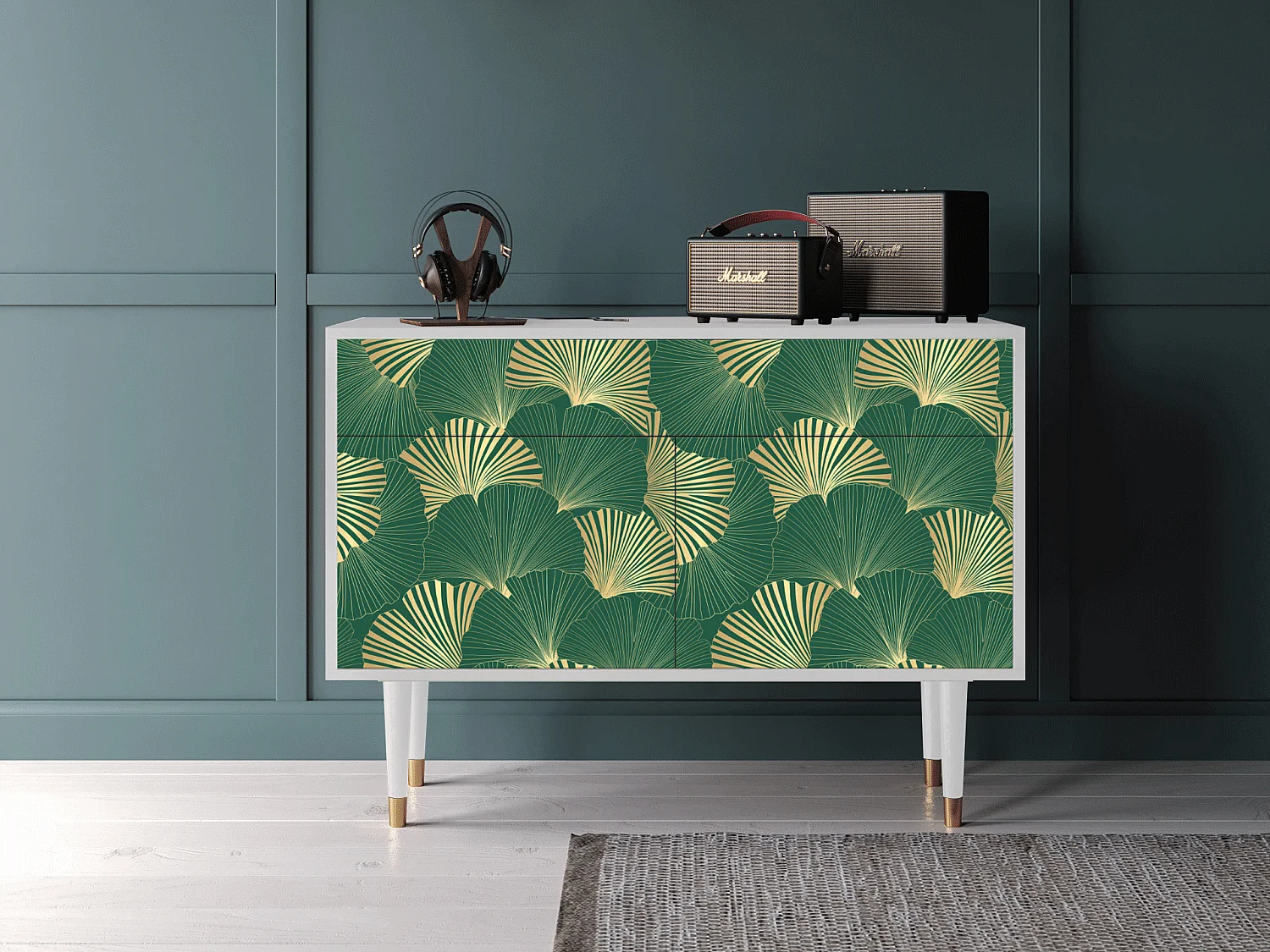 Dressoir - 115x85x48 cm - BS4 - Gold Ginkgo, Wit