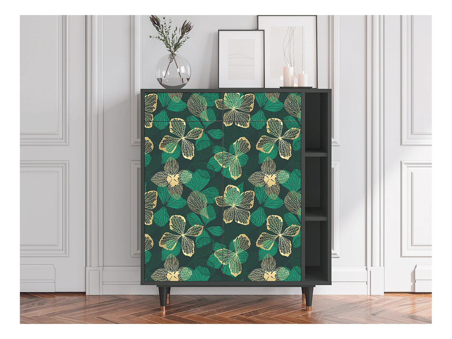 Kredens - 96х110х41 cm - BS6 - Green Flower, Antracyt